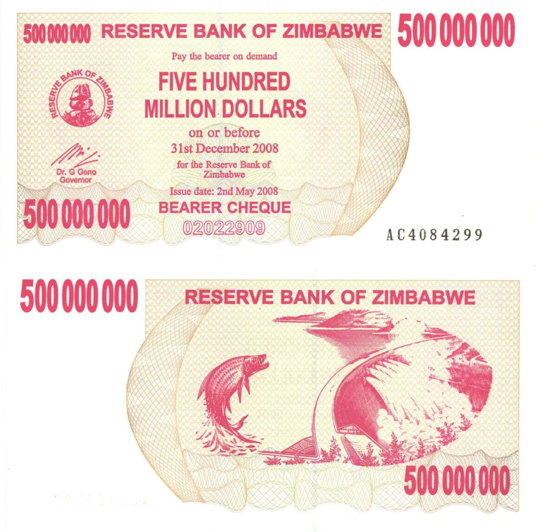 Zimbabwe - 500 Zimbabwean Million Dollars - P60 - 2009 dated Foreign Paper Money