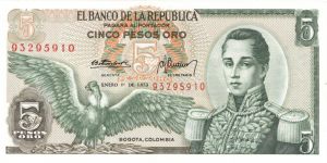 Colombia - 5 Pesos Oro - P-406e - 1973 dated Foreign Paper Money