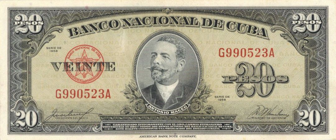 Cuba - 20 Pesos - P-80b - 1958 dated Foreign Paper Money