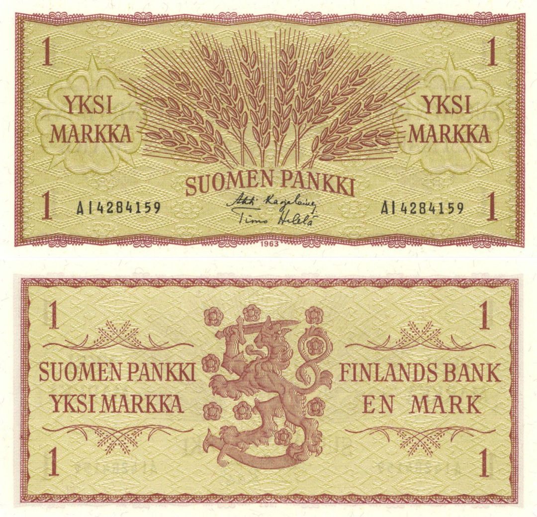 Finland - 1 Finnish Markka - P-98a - 1963 dated Foreign Paper Money