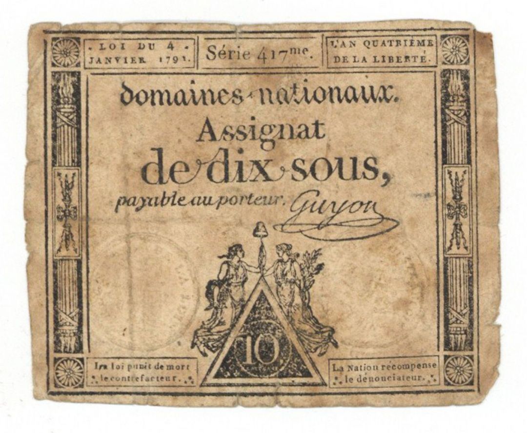 France - 10 Sous - P-A53 - 1792 dated Foreign Paper Money