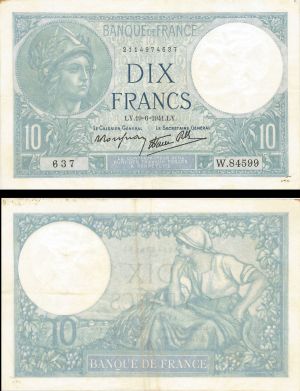 France - 10 Francs - P-84 - 1939-1941 dated Foreign Paper Money