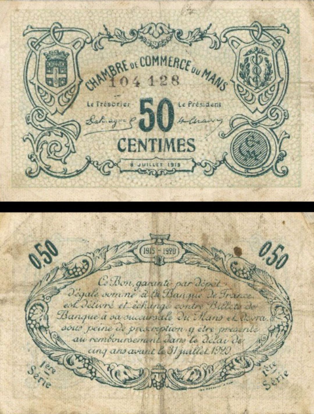 France, Notgeld - 1920, 50 Centimes -  Foreign Paper Money