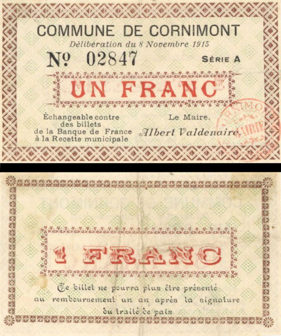 France, Notgeld - 1915, 1 Franc -  Foreign Paper Money