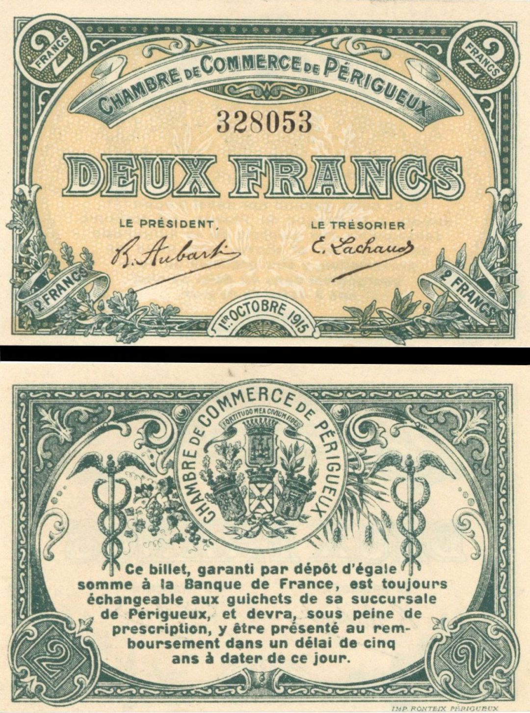 France, Notgeld - 1915, 2 Francs -  Foreign Paper Money