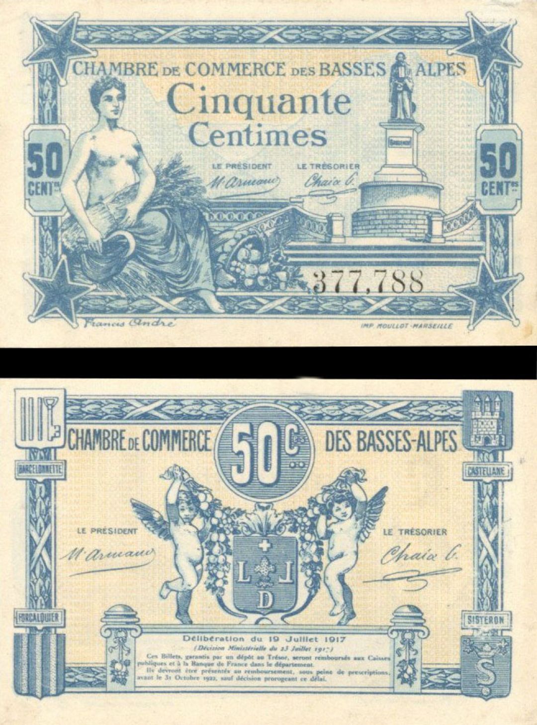 France, Notgeld - 1917, 50 Centimes -  Foreign Paper Money