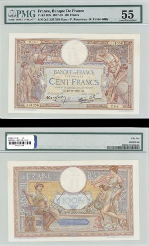 France - P-86b - 100 Francs PMG Graded 55 - Foreign Paper Money