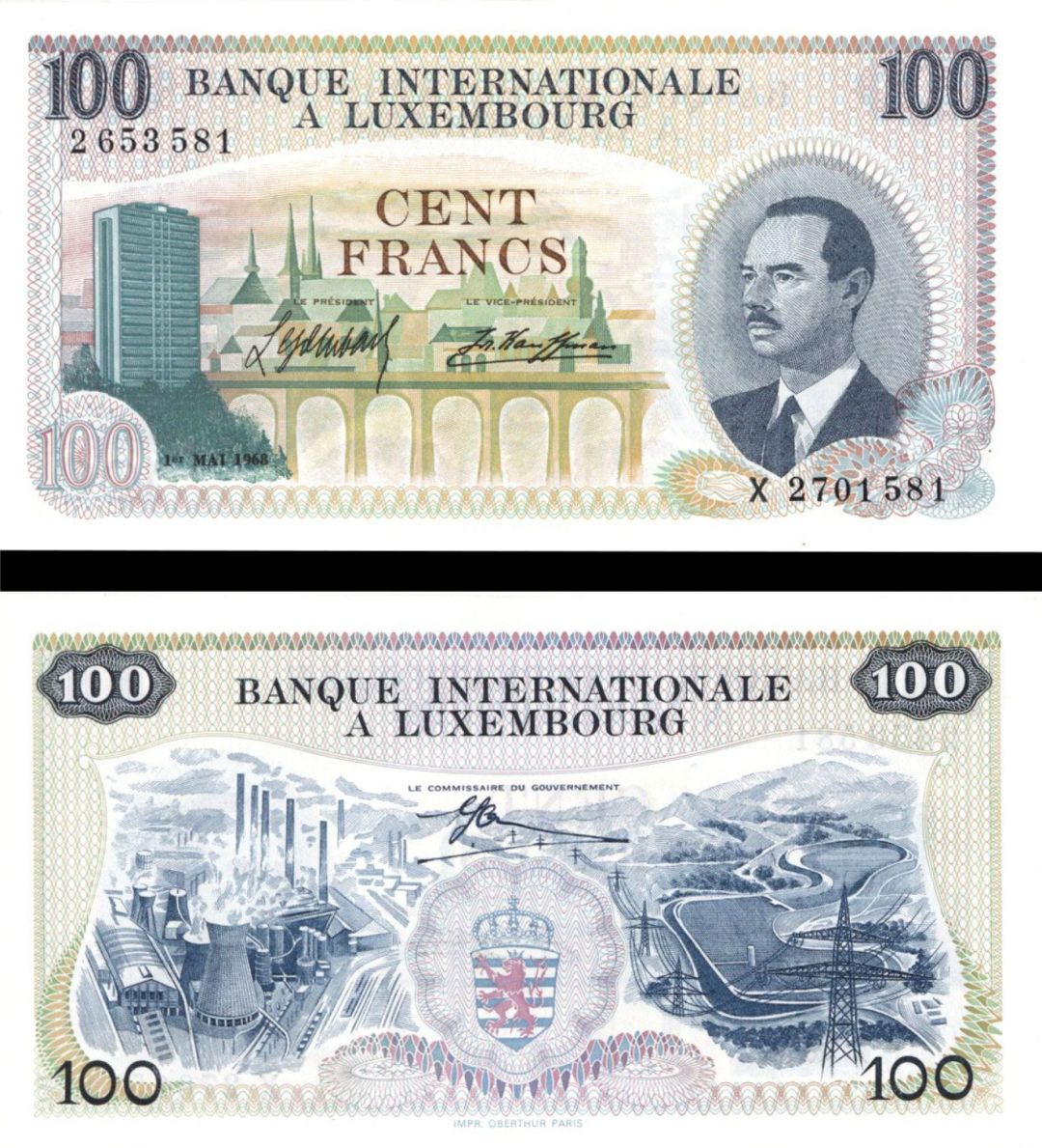 Luxembourg - 100 Luxembourg Francs - Pick-14 - 1968 dated Foreign Paper Money