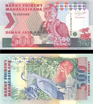 Madagascar - Pick #72A - 2,500 Francs/500 Ariary - Foreign Paper Money