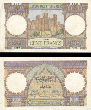 Morocco - Pick-20 - 100 Moroccan Francs - 1941 dated Foreign Paper Money