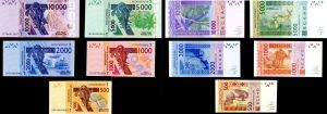 Set of 5 Notes - West African States - 500, 1000, 2000, 5000, 10000 Francs - P-New - 2019 dated Foreign Paper Money