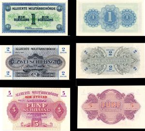 Austria Set of 3 - 1, 2 and 5 Shillings - P-103b, 104b and 105 - 1944 dated Foreign Paper Money