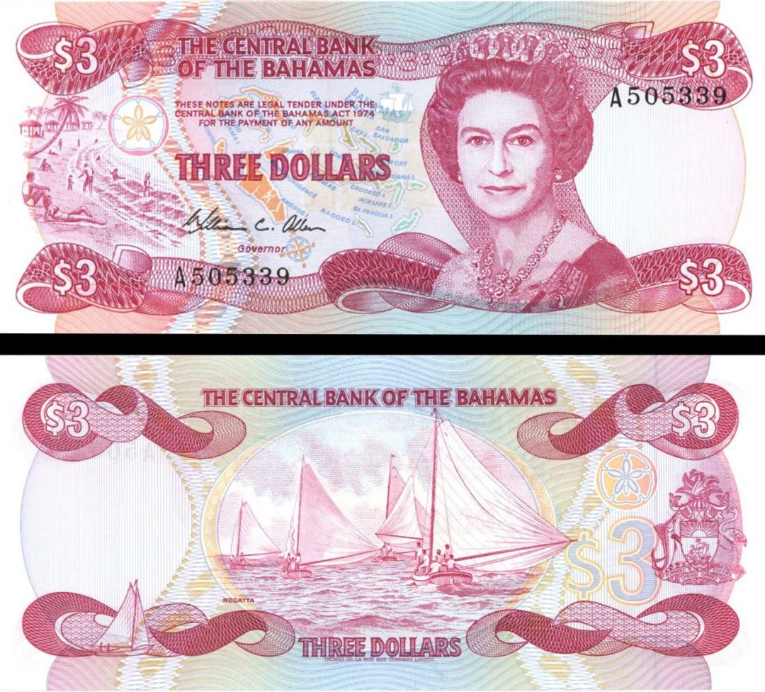 Bahamas - 3 Dollars - P-44 - 1974(1984) dated - Foreign Paper Money