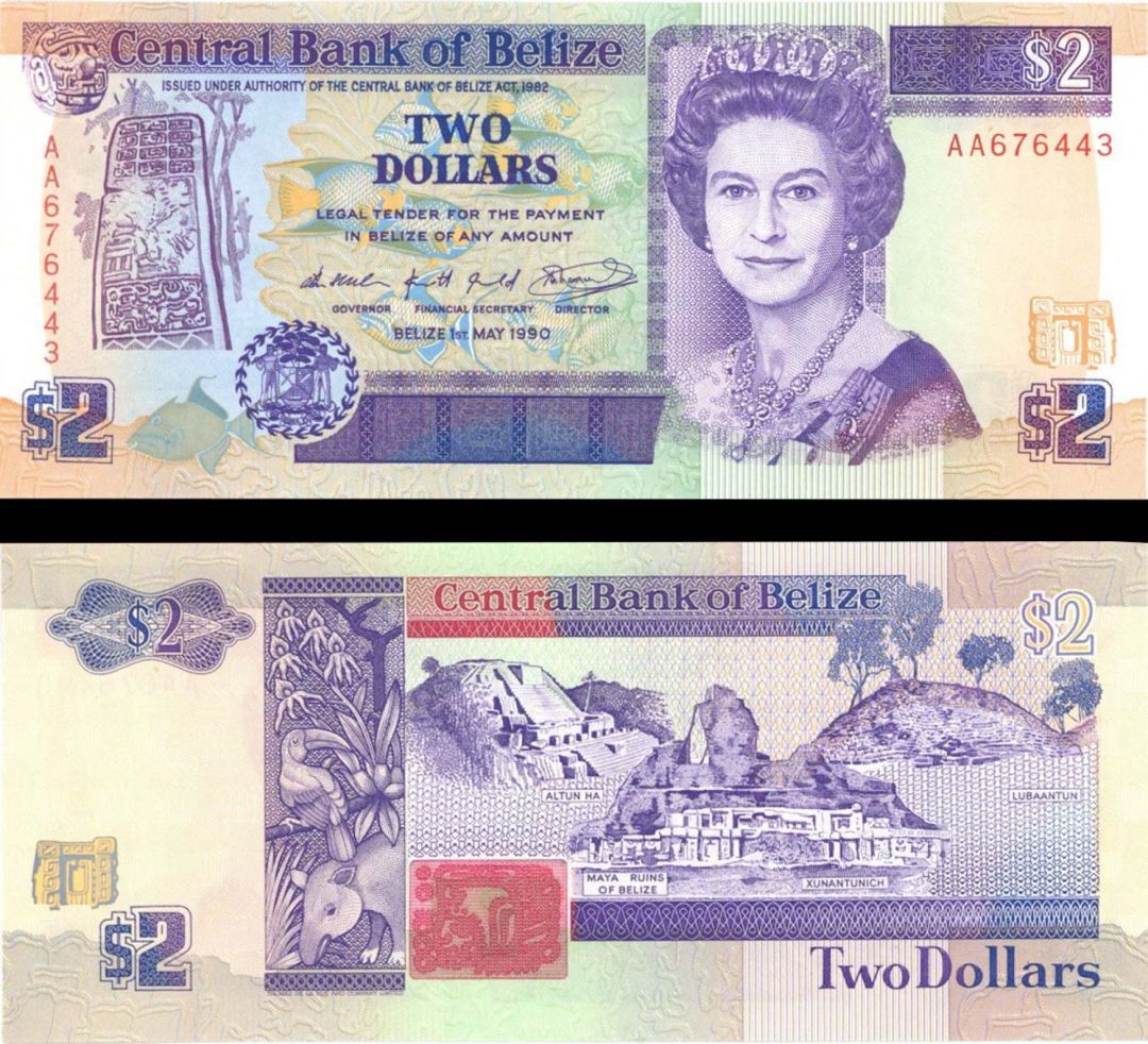 Belize - 2 Dollars - P-52a - 1990 dated - Foreign Paper Money