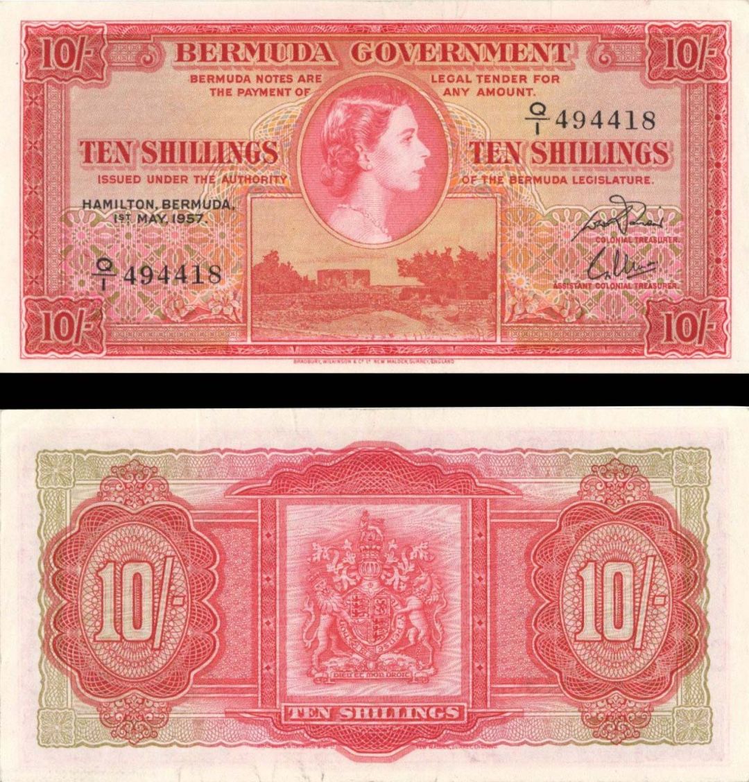 Bermuda - 10 Shillings - P-19b - 1957 dated - Foreign Paper Money