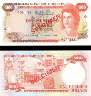 Bermuda - 100 Bermudian Dollars - Specimen - P-33s - 1982 dated Foreign Paper Money - SOLD