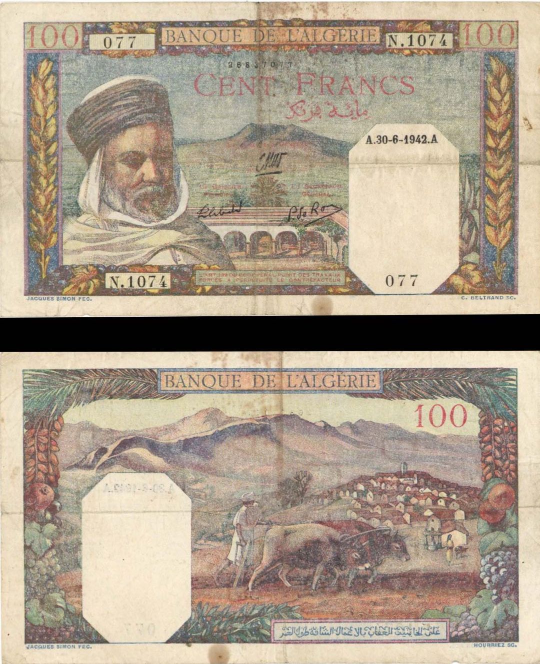 Algeria - 100 Francs - P-88 - 1942 dated Foreign Paper Money