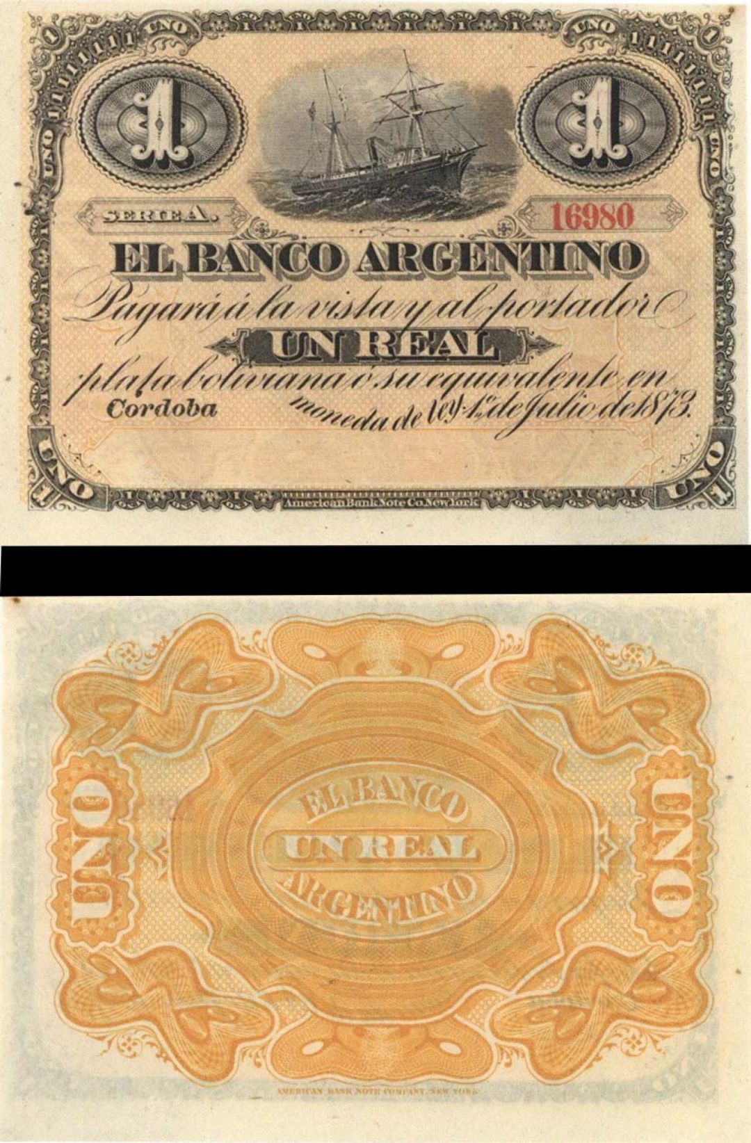 Argentina - 1 Real - P-S1478 - July 1873 dated Foreign Paper Money