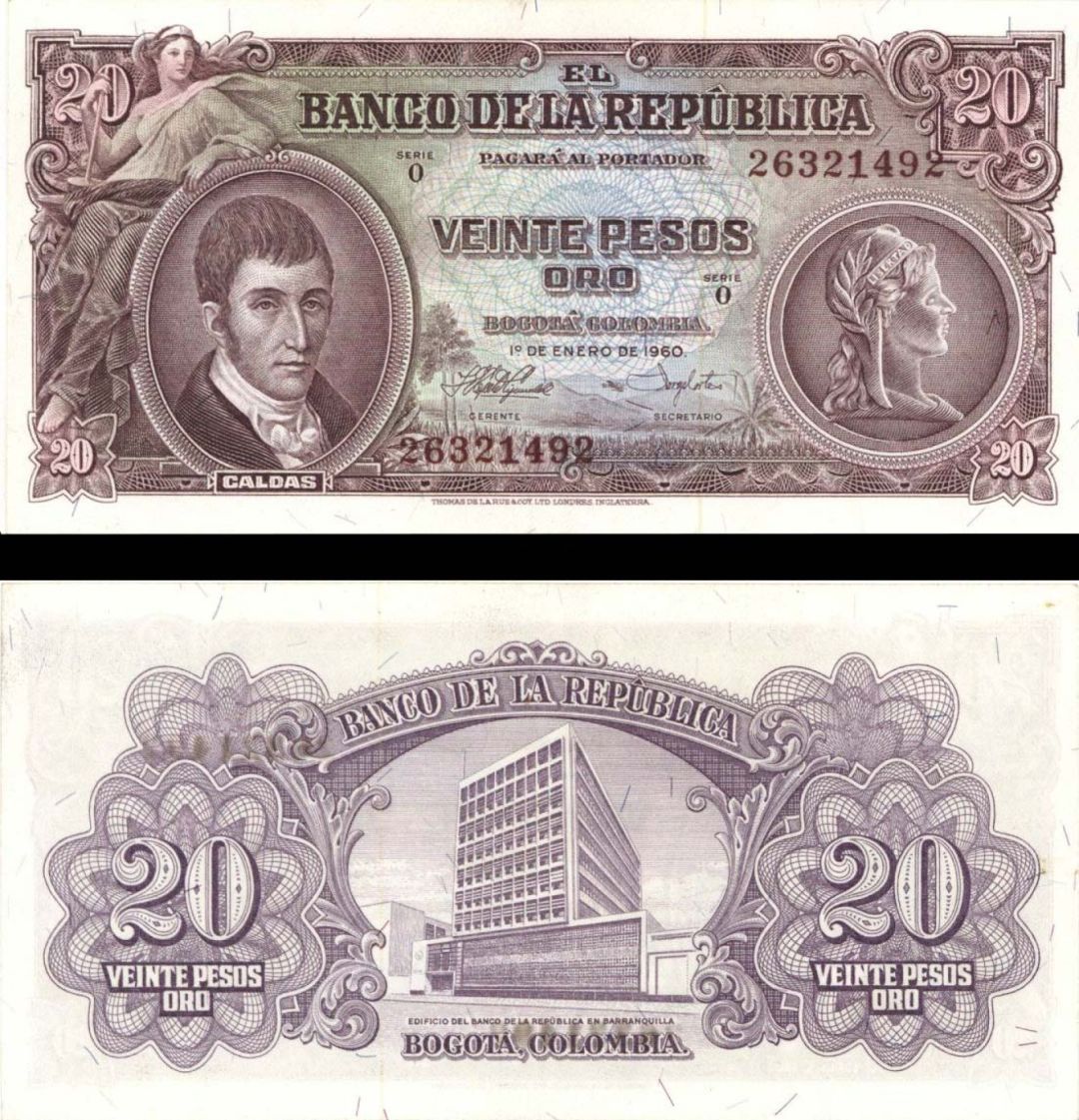 Colombia - 20 Pesos - P-401b - 1960 dated Foreign Paper Money