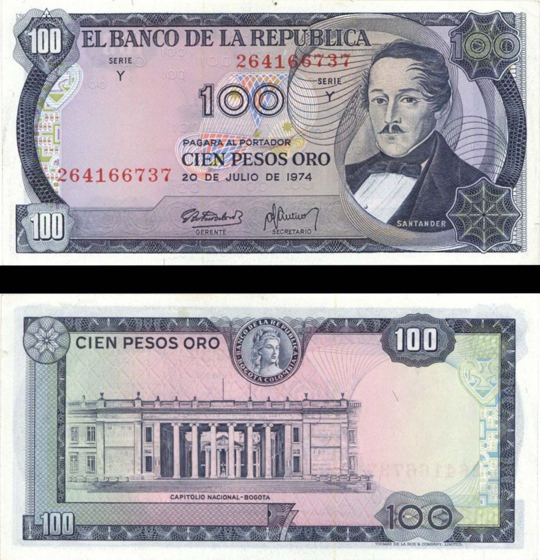 Colombia - 100 Pesos - P-415 - 1974 dated Foreign Paper Money