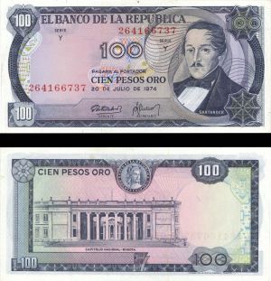 Colombia - 100 Pesos - P-415 - 1974 dated Foreign Paper Money