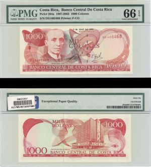 Costa Rica - PMG66 graded 1,000 Colones - P-264a - 1997-2003 dated Foreign Paper Money