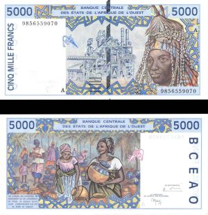 Cote D'Ivoire - 5,000 Francs - P-113Ah - 1998 dated Foreign Paper Money