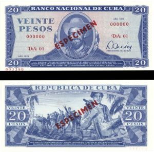 Cuba Specimen - 20 Pesos - P-105b - 1978 dated Foreign Paper Money