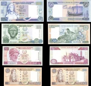 Cyprus - Set of 4 Notes - 1, 5, 10 and 20 Pounds - P-61d, 61b, 62e, 63c - 2003-2005 dated Foreign Paper Money