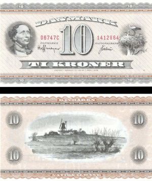 Denmark - 10 Kroner - P-44y - (19)74 dated Foreign Paper Money