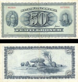 Denmark - 50 Kroner - P-45b - (1970) dated Foreign Paper Money