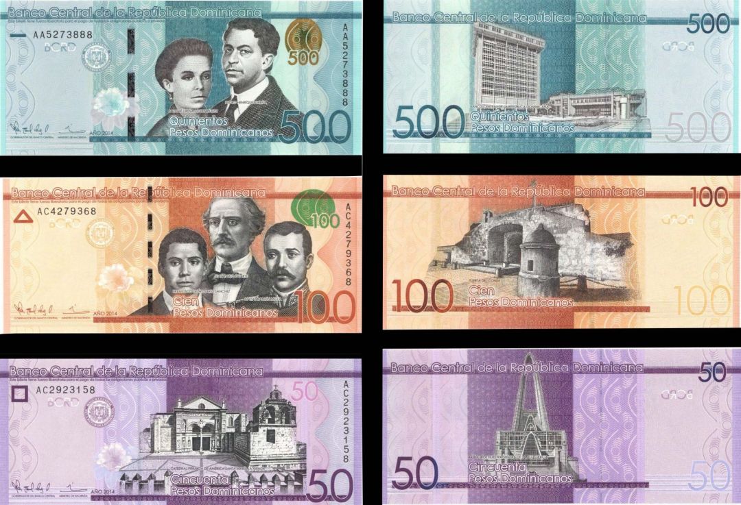 Dominican Republic - Set of 3 Notes - 50, 100 and 500 Pesos Dominicanos - P-New -  2014 dated Foreign Paper Money