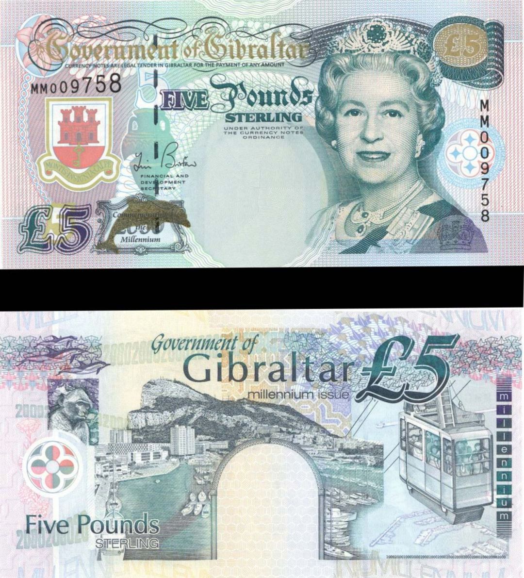 Gibraltar - 5 Pounds - P-29 - 2000 dated Foreign Paper Money