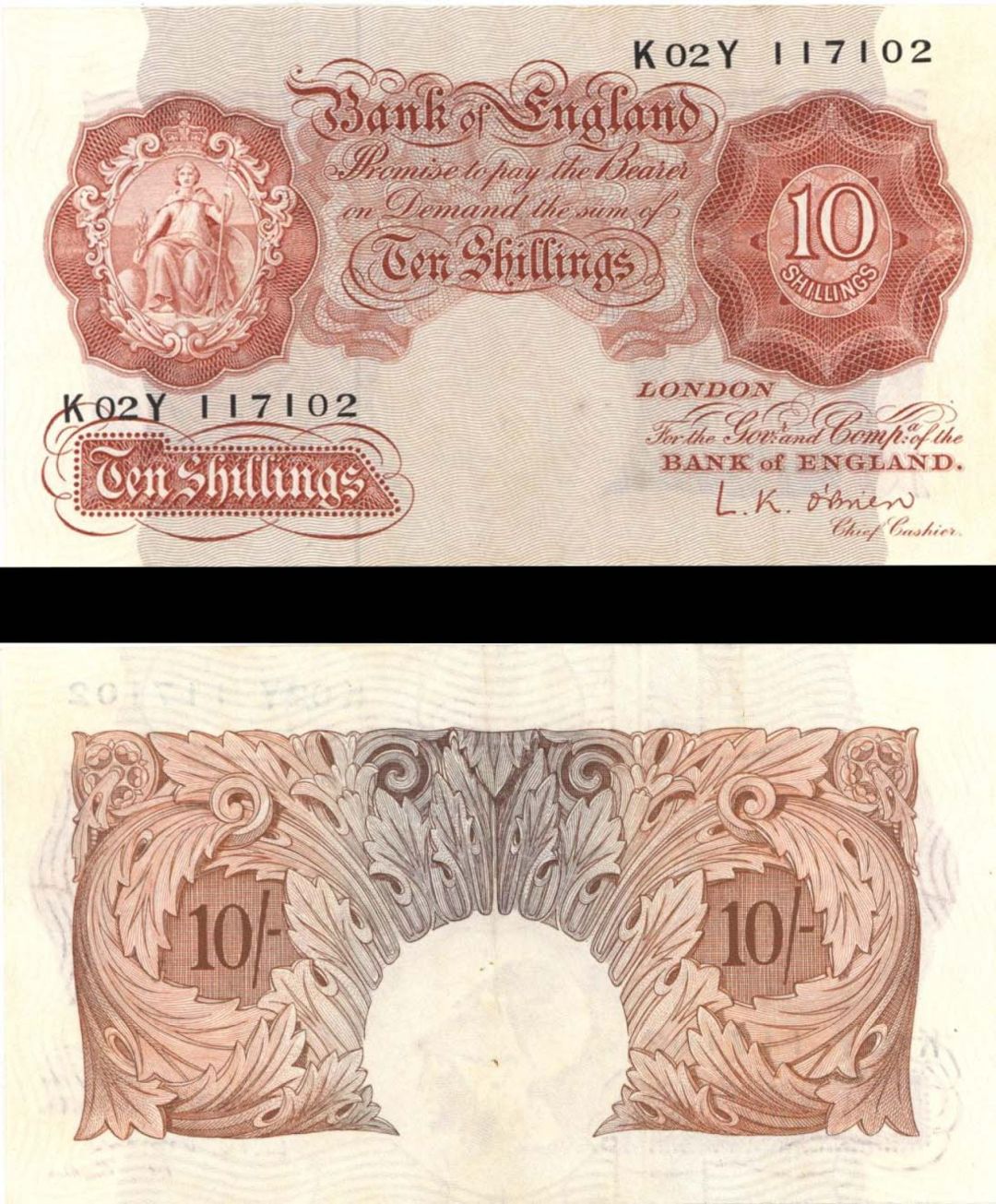 Great Britain - 10 Shillings - P-368c - (1955) dated Foreign Paper Money