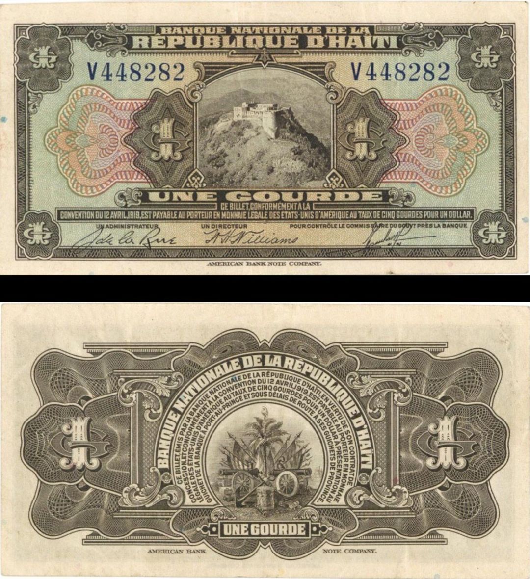 Haiti - 1 Gourde - P-160a - 1919 dated Foreign Paper Money