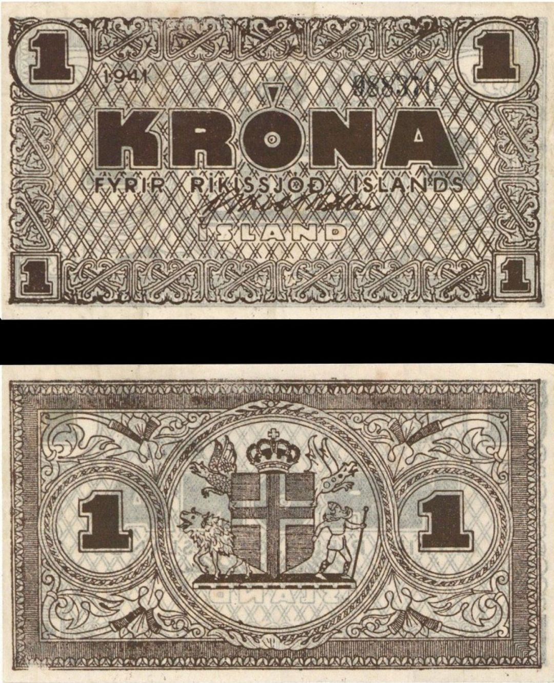 Iceland - 1 Krona - P-22f - 1941 dated Foreign Paper Money