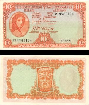 Ireland - 10 Shillings - P-56b - 1952 dated Foreign Paper Money