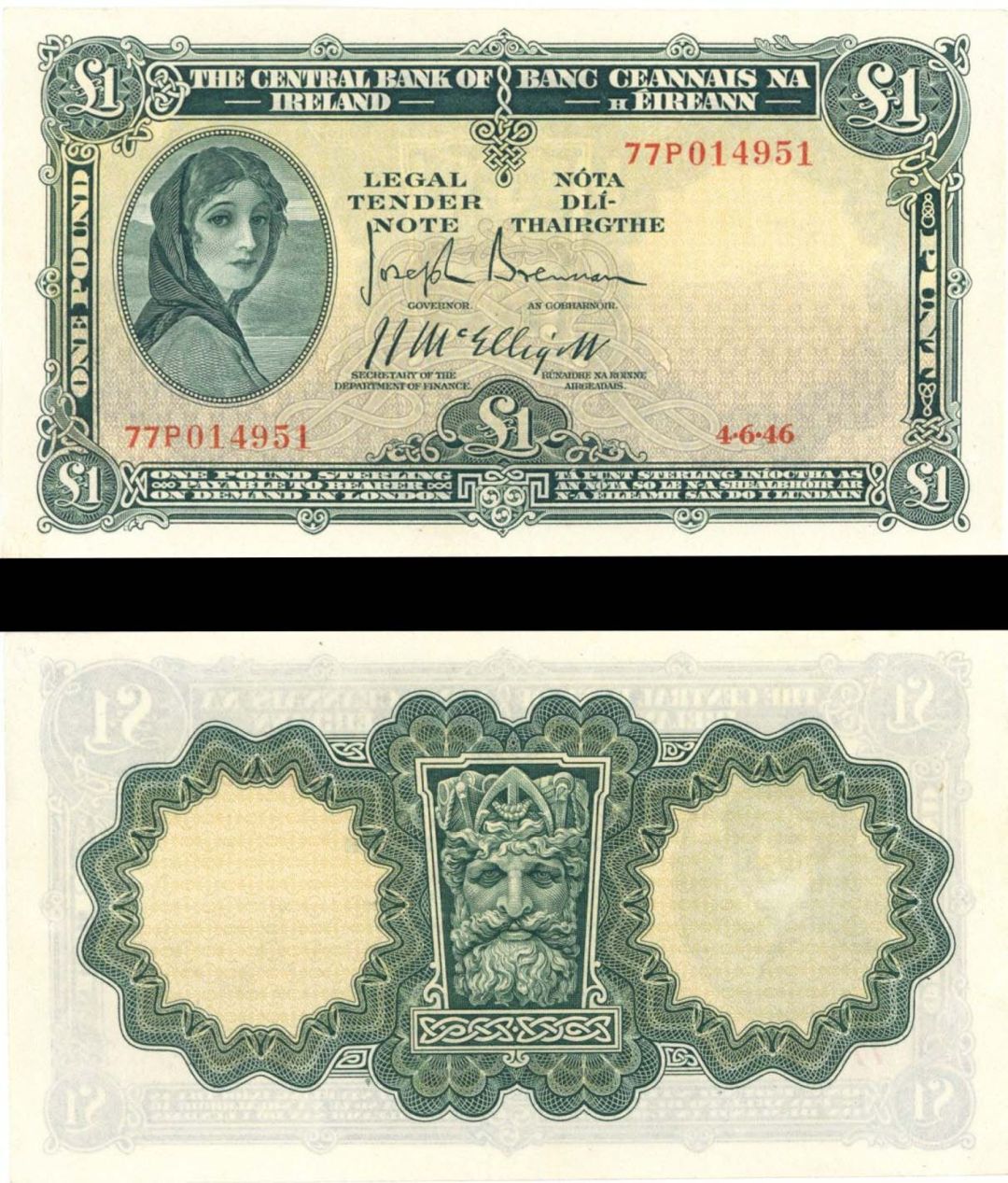 Ireland - 1 Pound - P-57b1 - 1946 dated Foreign Paper Money