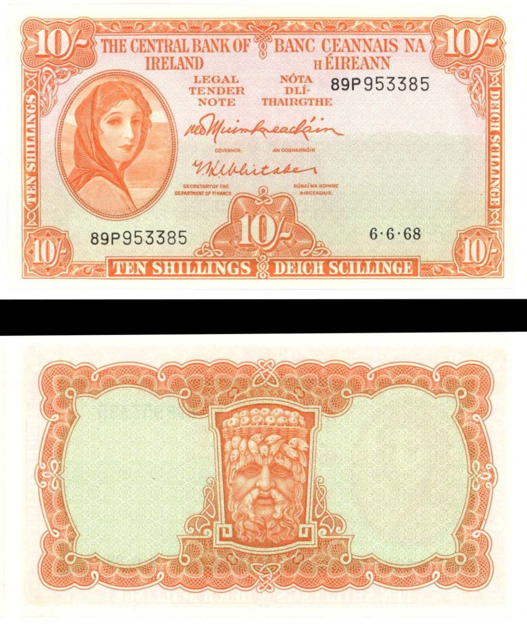 Ireland - 10 Shillings - P-63a - 1968 dated Foreign Paper Money