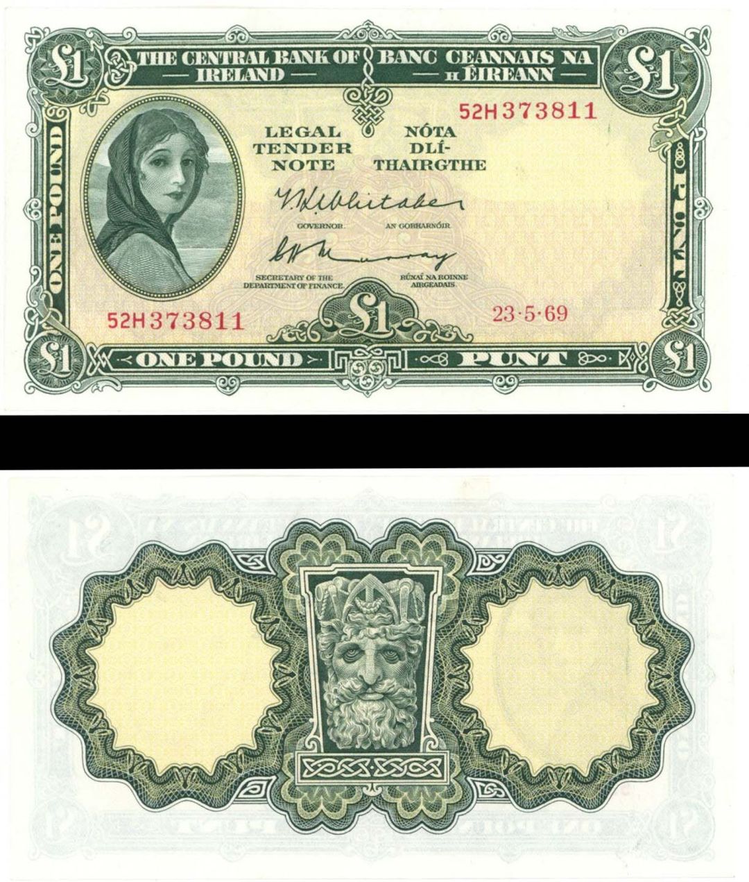 Ireland - 1 Pound - P-64b - 1969 dated Foreign Paper Money