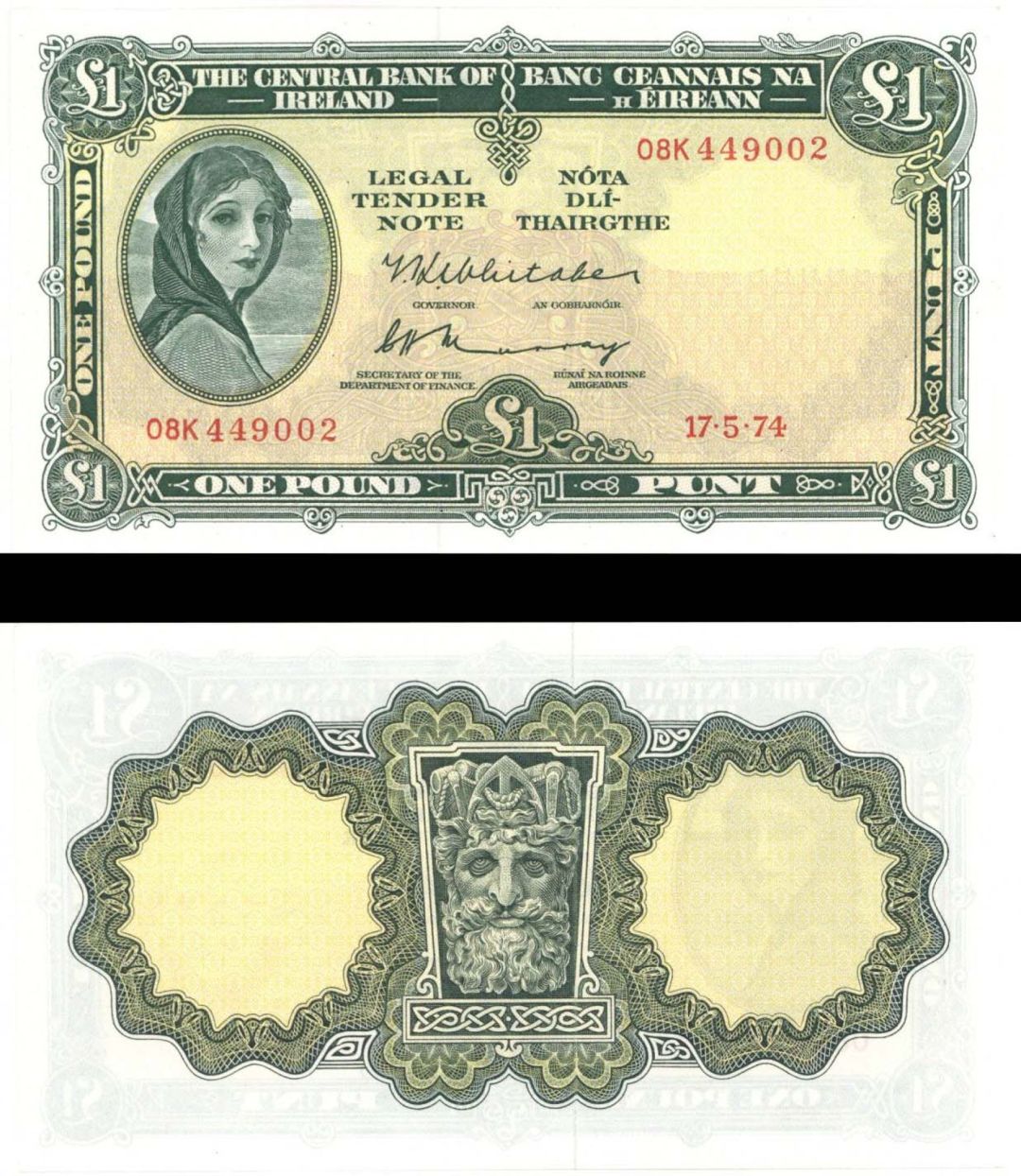 Ireland - 1 Pound - P-64c - 1974 dated Foreign Paper Money