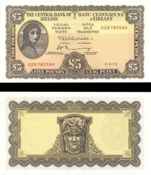 Ireland - 5 Pounds - P-65c - 1975 dated Foreign Paper Money