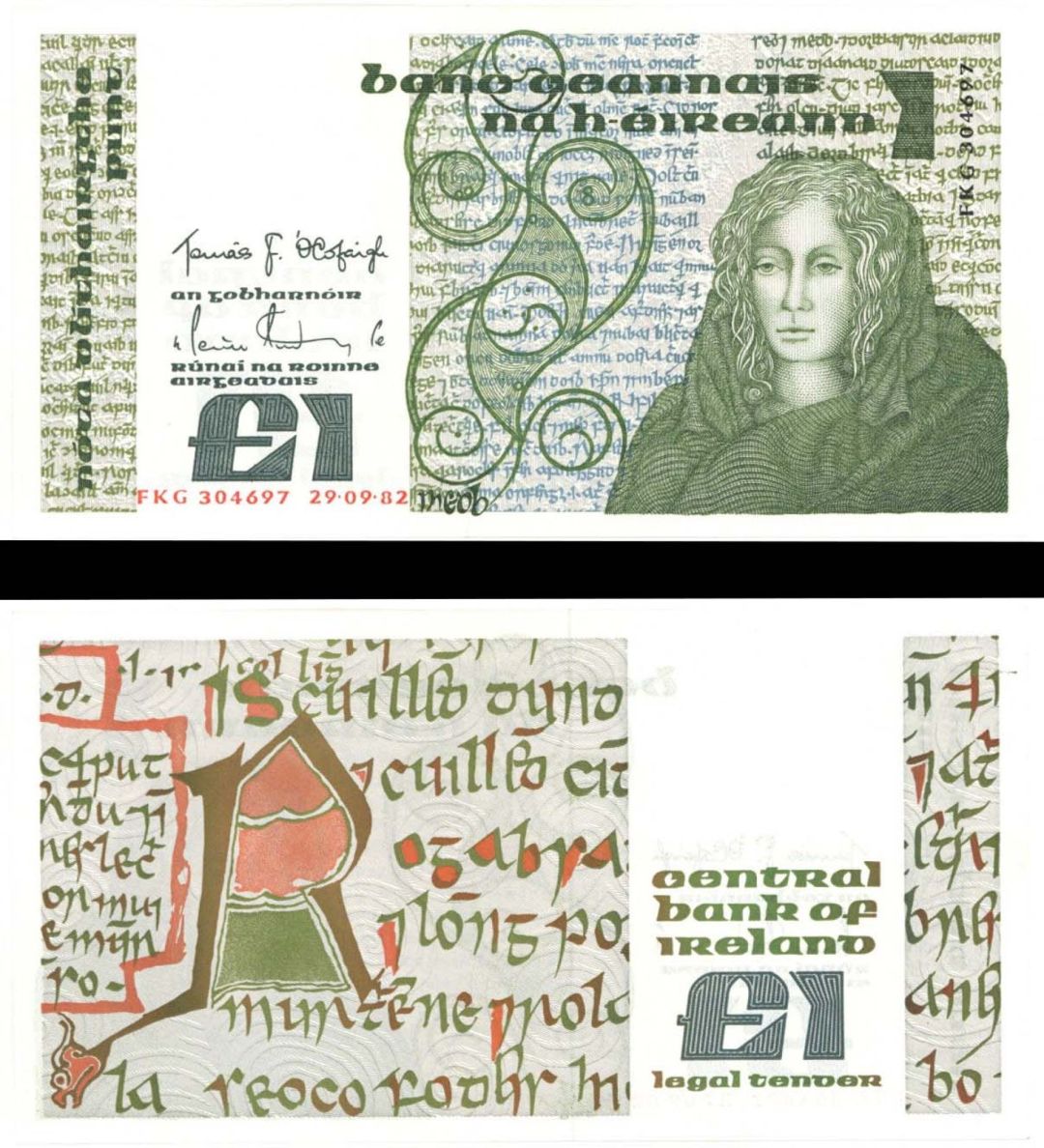 Ireland - 1 Pound - P-70b - 1982 dated Foreign Paper Money