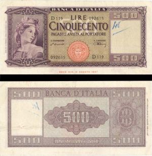 Italy - 500 Lire - P-80a - 1947 dated Foreign Paper Money