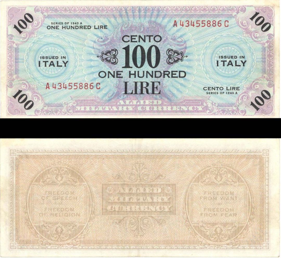 Italy - 100 Lire - P-M21c - 1943 dated Foreign Paper Money