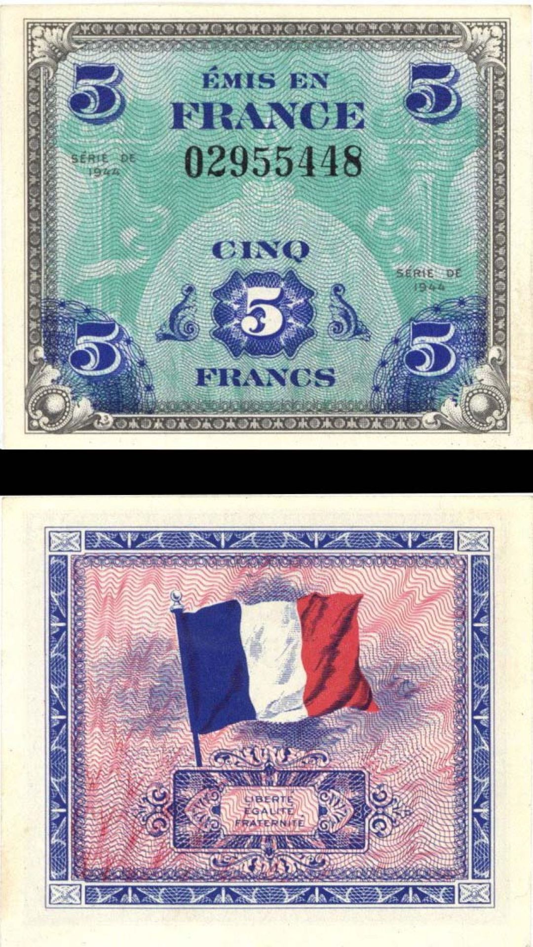 France - 5 Francs - P-115 - 1944 dated Foreign Paper Money