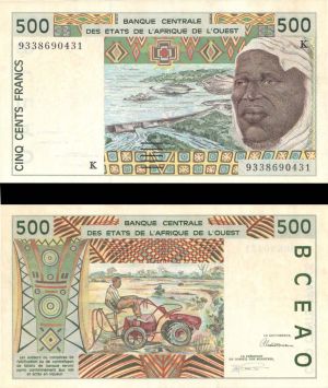 French West Africa - 500 Francs - P-7Kc - (19)93 dated Foreign Paper Money