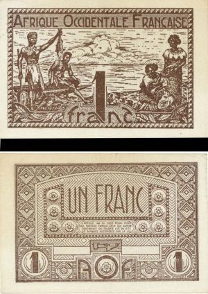 French West Africa - 1 Franc - P-34b - ND(1944) dated Foreign Paper Money