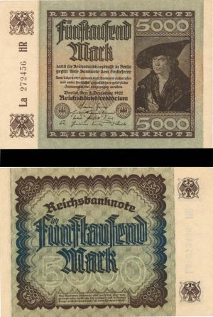 Germany - 5,000 Marks - P-81a - 1922 dated Foreign Paper Money