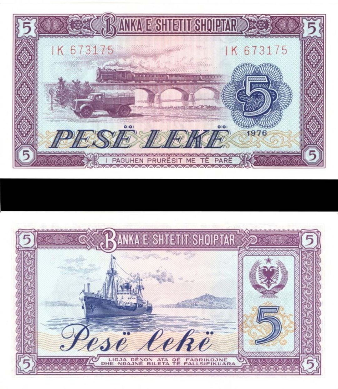 Albania - 5 Leke - P-42 - 1976 dated Foreign Paper Money